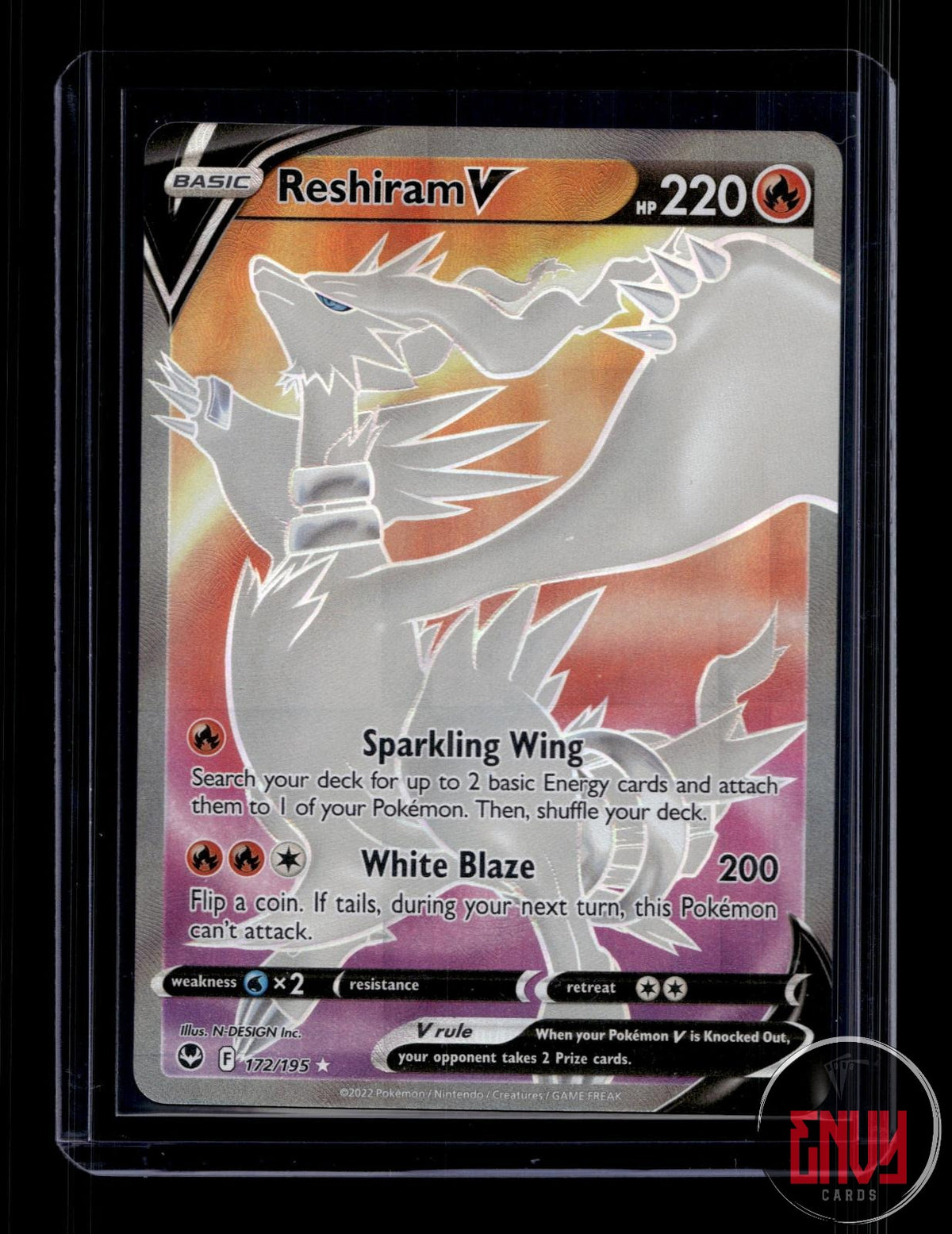 Reshiram V Near Mint 172/195 Ultra Rare Silver Tempest Pokemon Holo