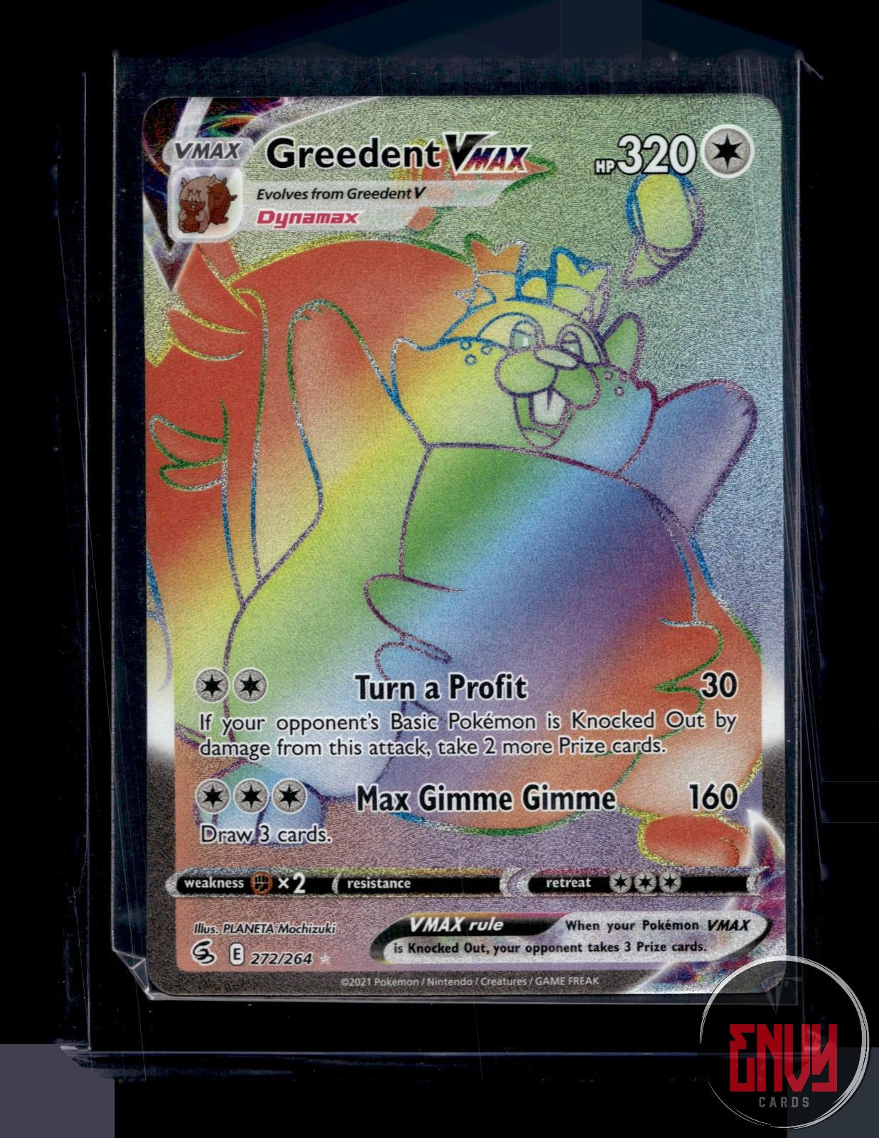Greedent VMAX Near Mint 272/264 Rainbow Rare Fusion Strike Pokemon