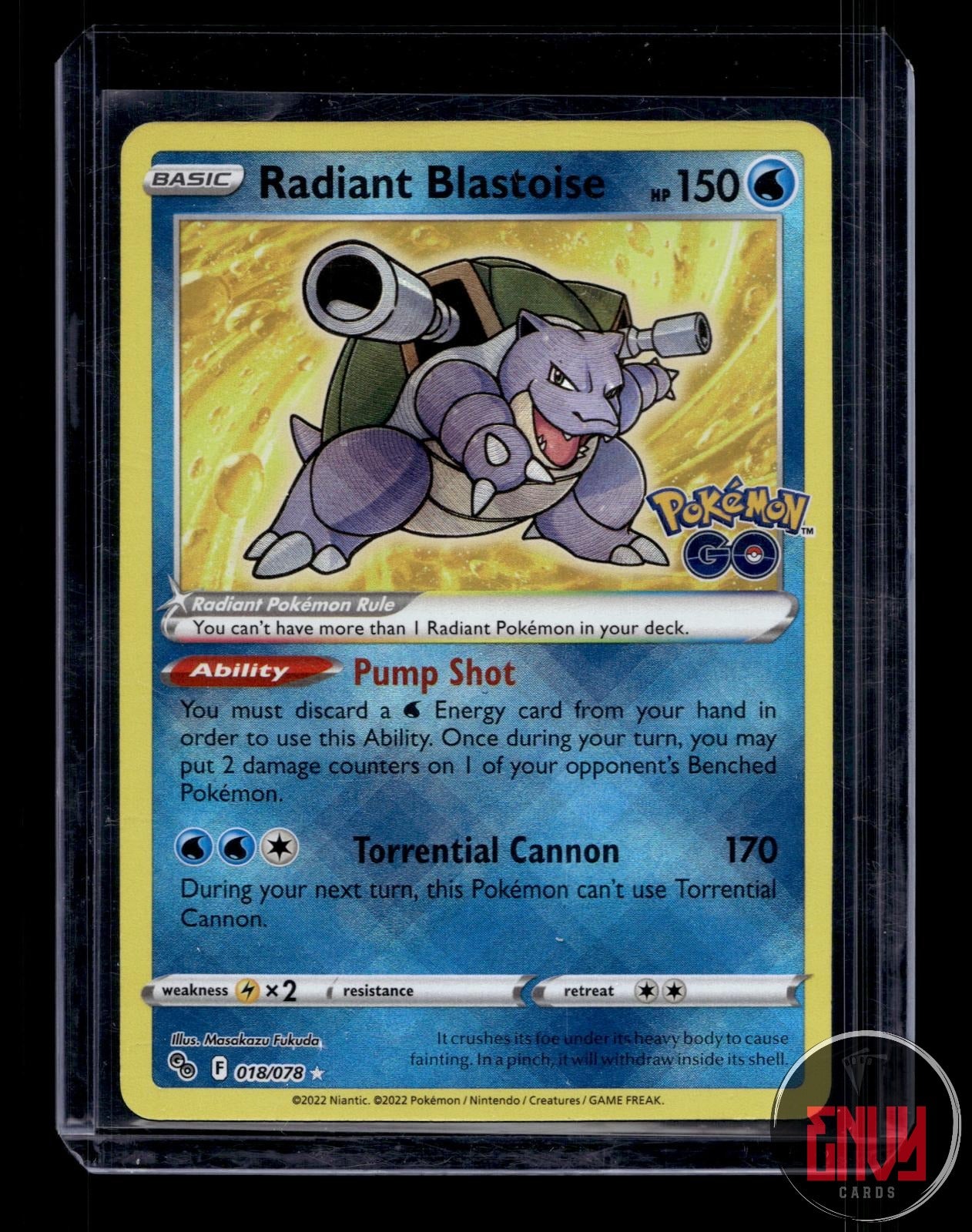 Radiant Blastoise Near Mint 018/078 Radiant Rare Pokemon GO Pokemon Holo