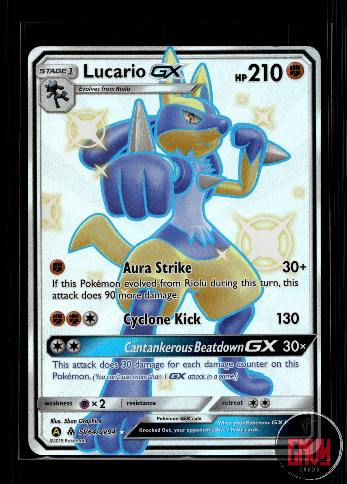 Lucario GX NM SV64/SV94 Shiny GX Rare Hidden Fates Shiny Vault Pokemon Holo