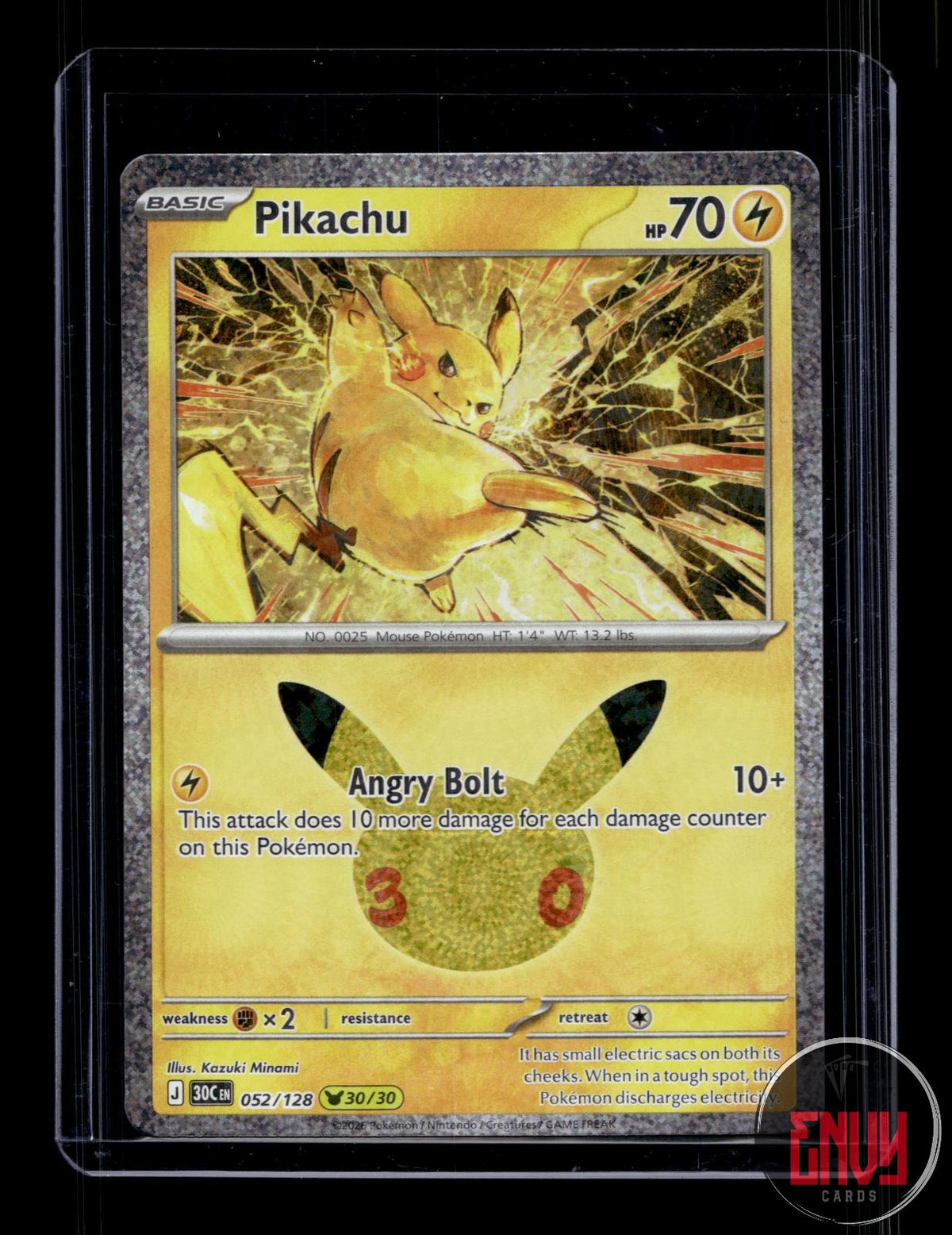 Pikachu NM 052/128 Pikachu Rare ME: 30th Celebration Pokemon Holo