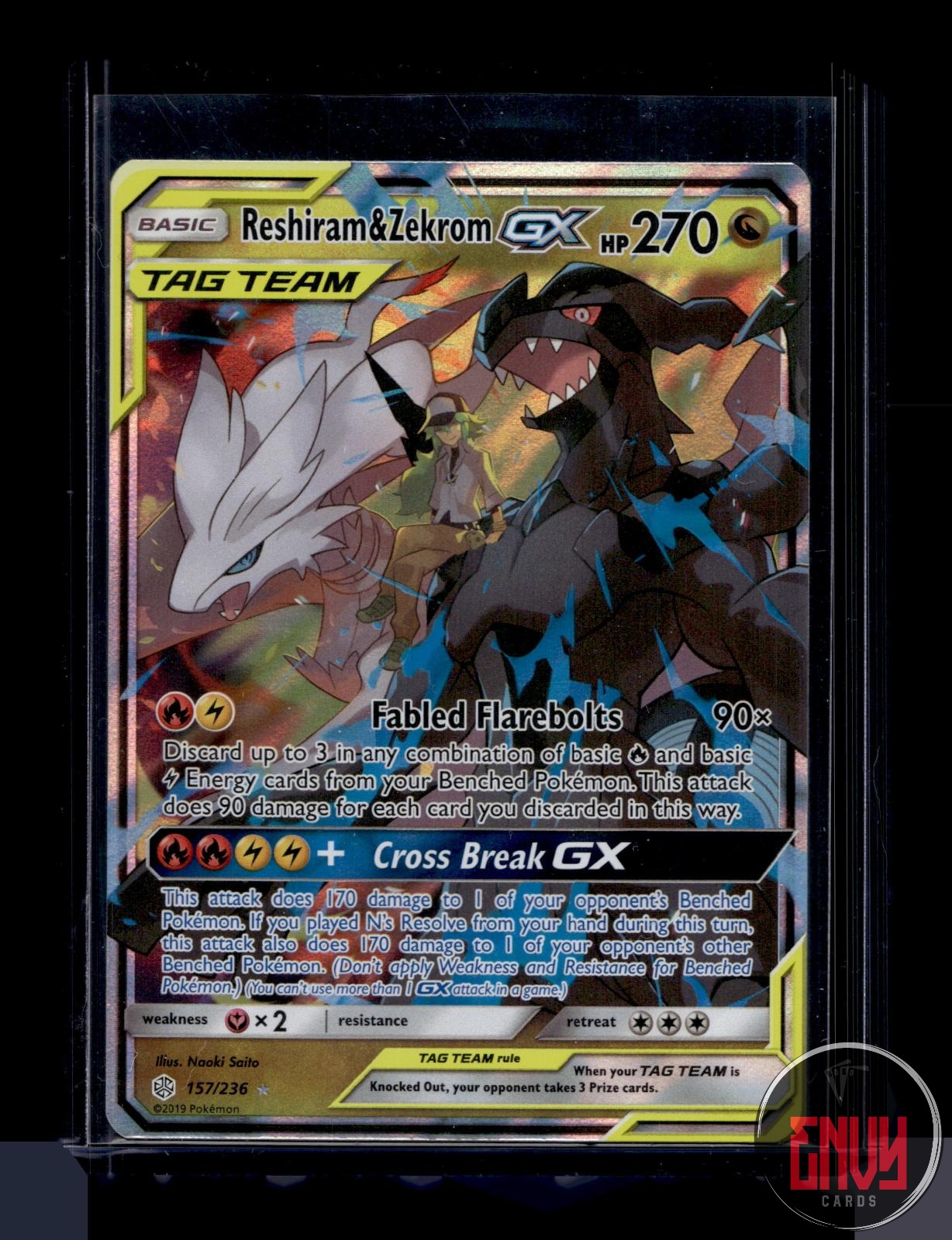 Reshiram & Zekrom GX Near Mint 157/236 GX Rare Cosmic Eclipse Pokemon Holo