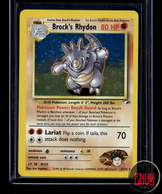 Brock's Rhydon LP 2/132 R Gym Heroes Pokemon Unlimited Holo