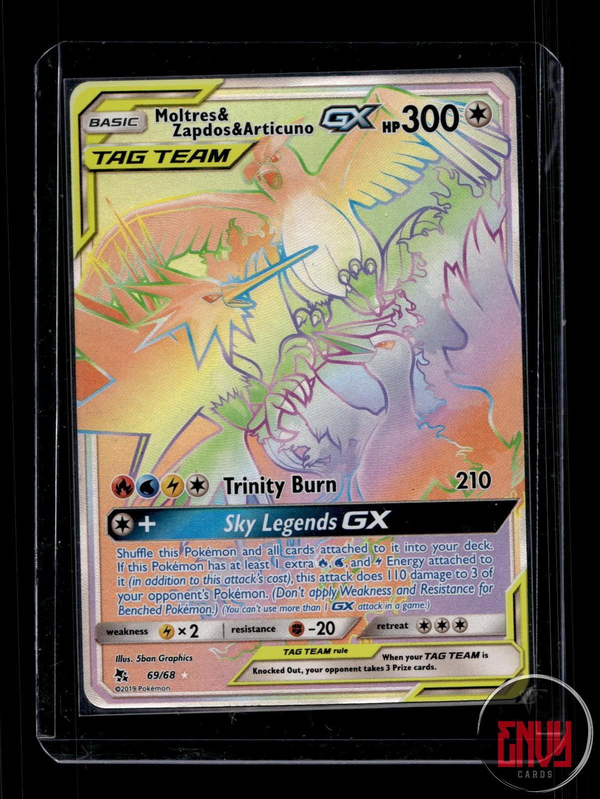 Moltres & Zapdos & Articuno GX LP 69/68 Rainbow Rare Hidden Fates Pokemon Holo