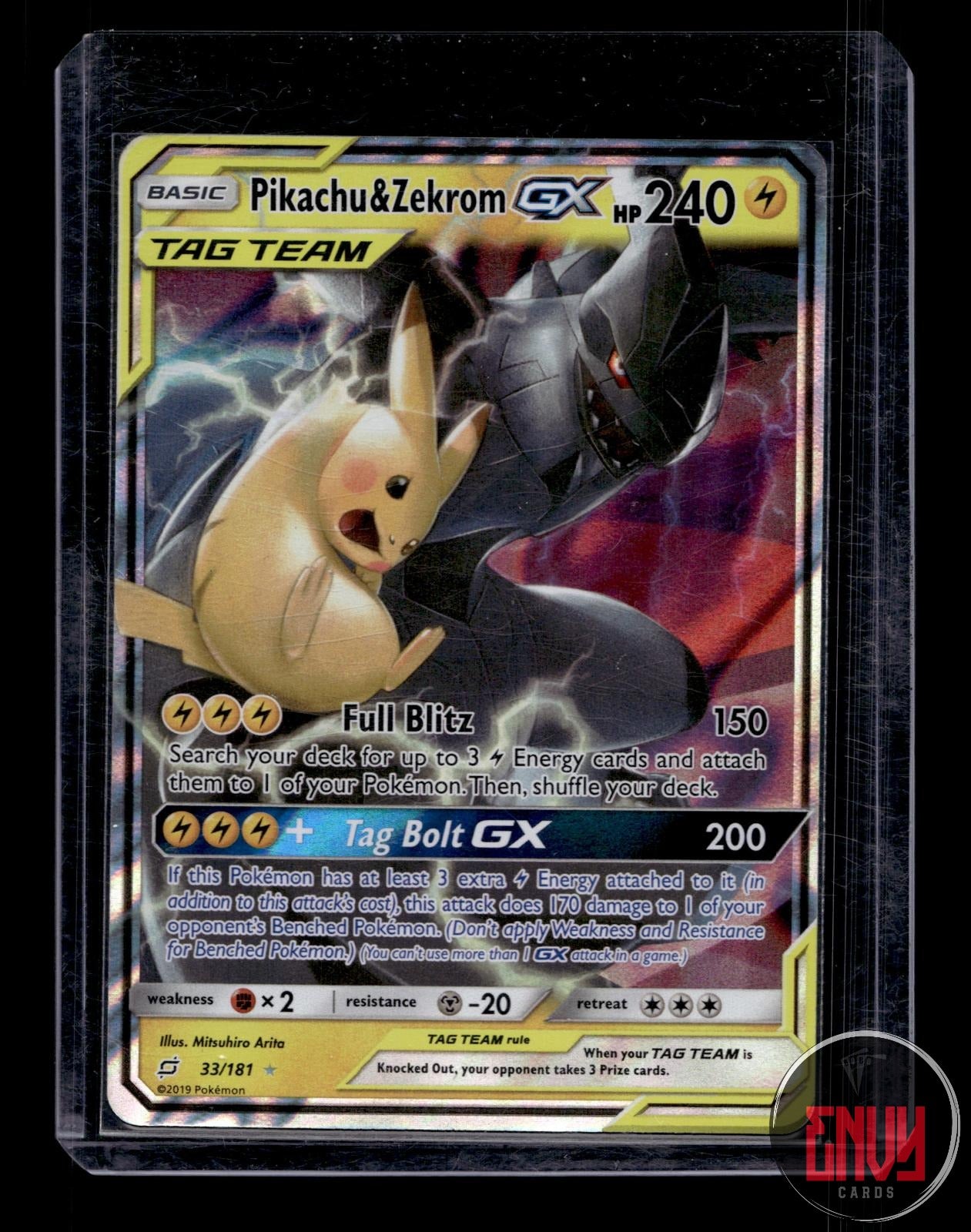 Pikachu & Zekrom GX Moderately Played 33/181 GX Rare Team Up Pokemon Holo