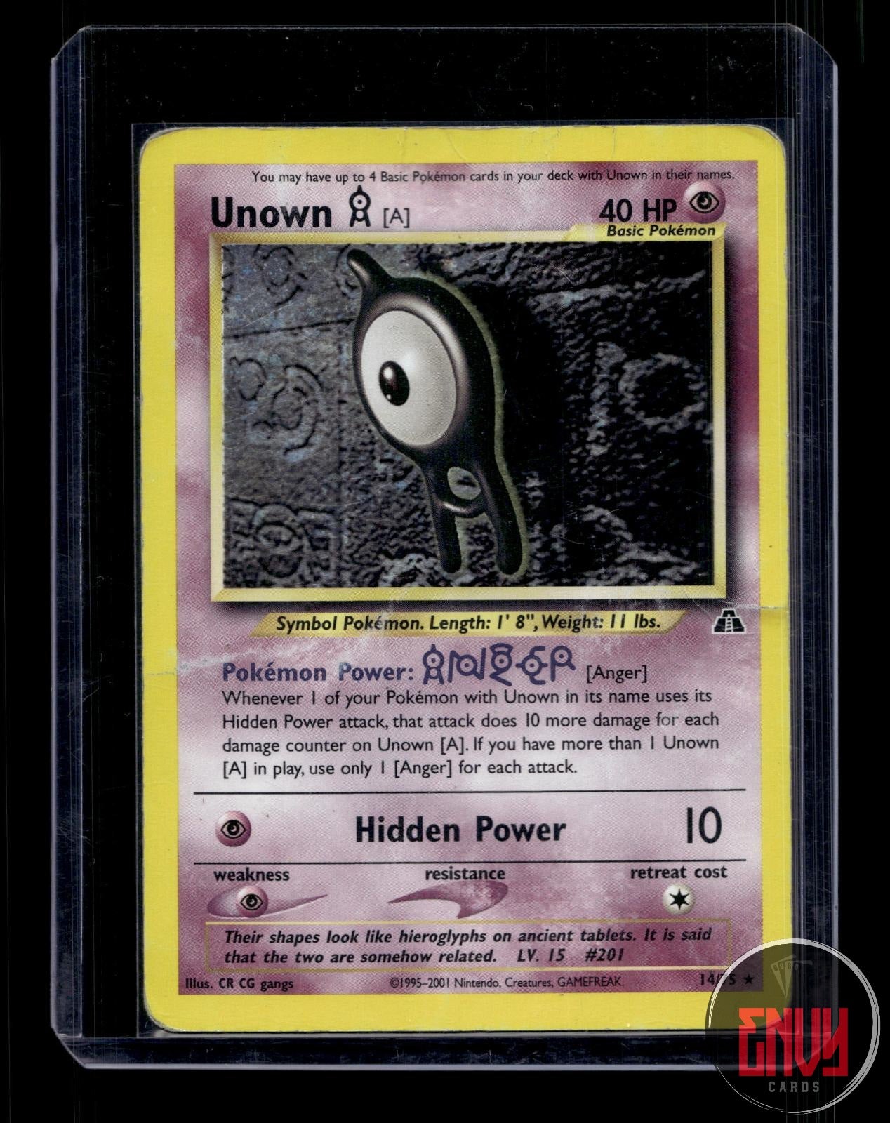 Unown [A] Damaged 14/75 Rare Neo Discovery Pokemon Unlimited Holo