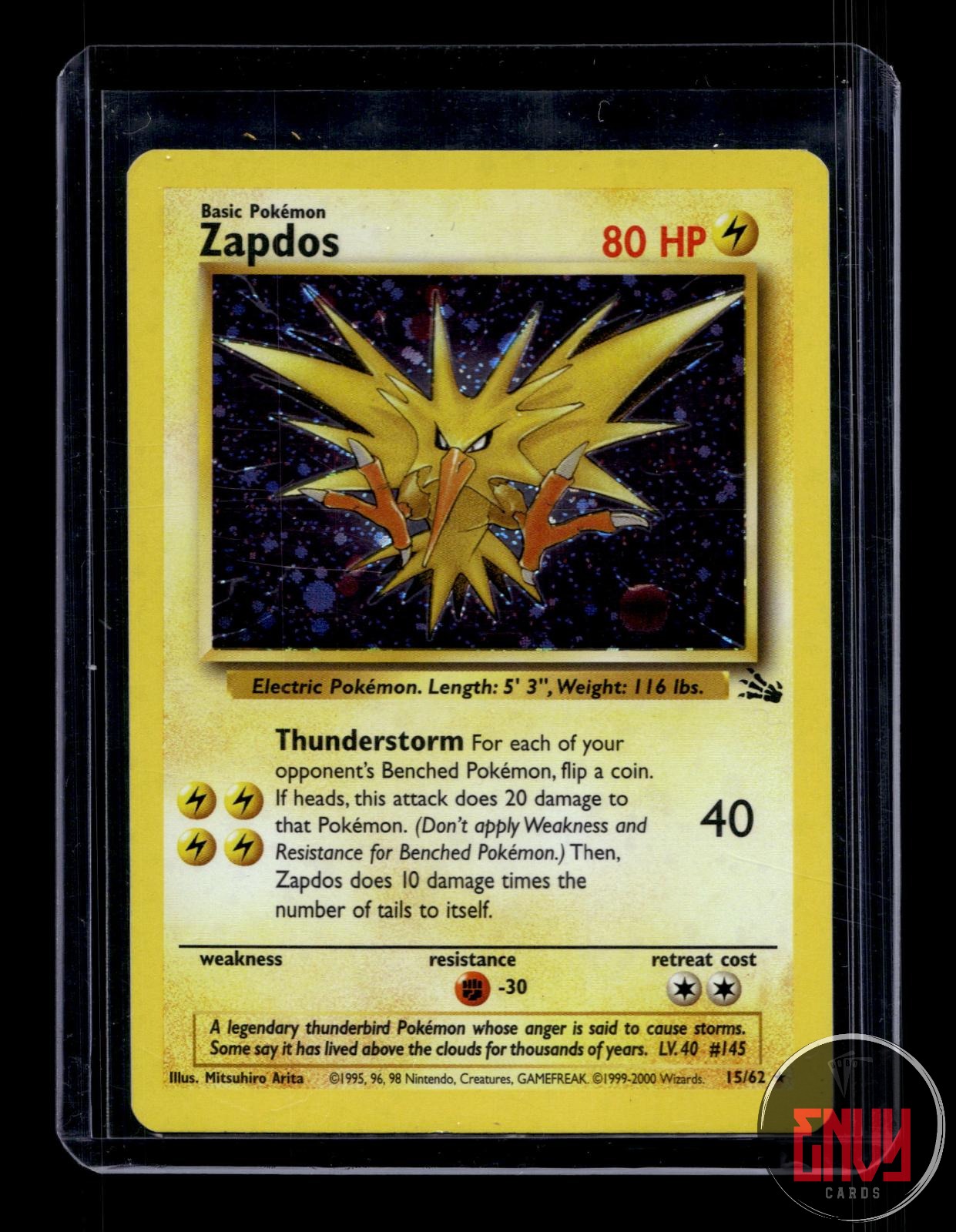 Zapdos Lightly Played 15/62 Rare Fossil Pokemon Unlimited Holo