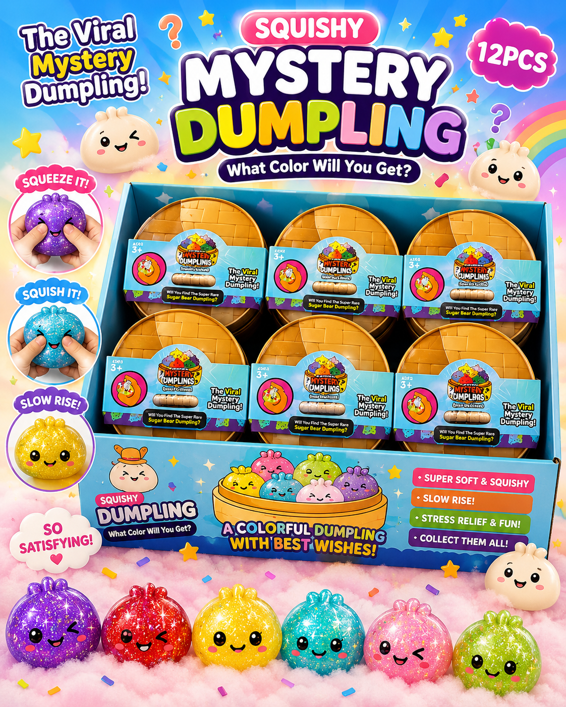 Glitter Squishy Bun Mystery Blind Pack –Assorted Stress Toys