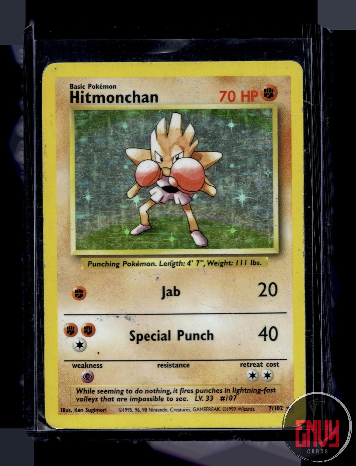 Hitmonchan Heavily Played 7/102 Holo Rare Base Set Unlimited Pokemon Holo