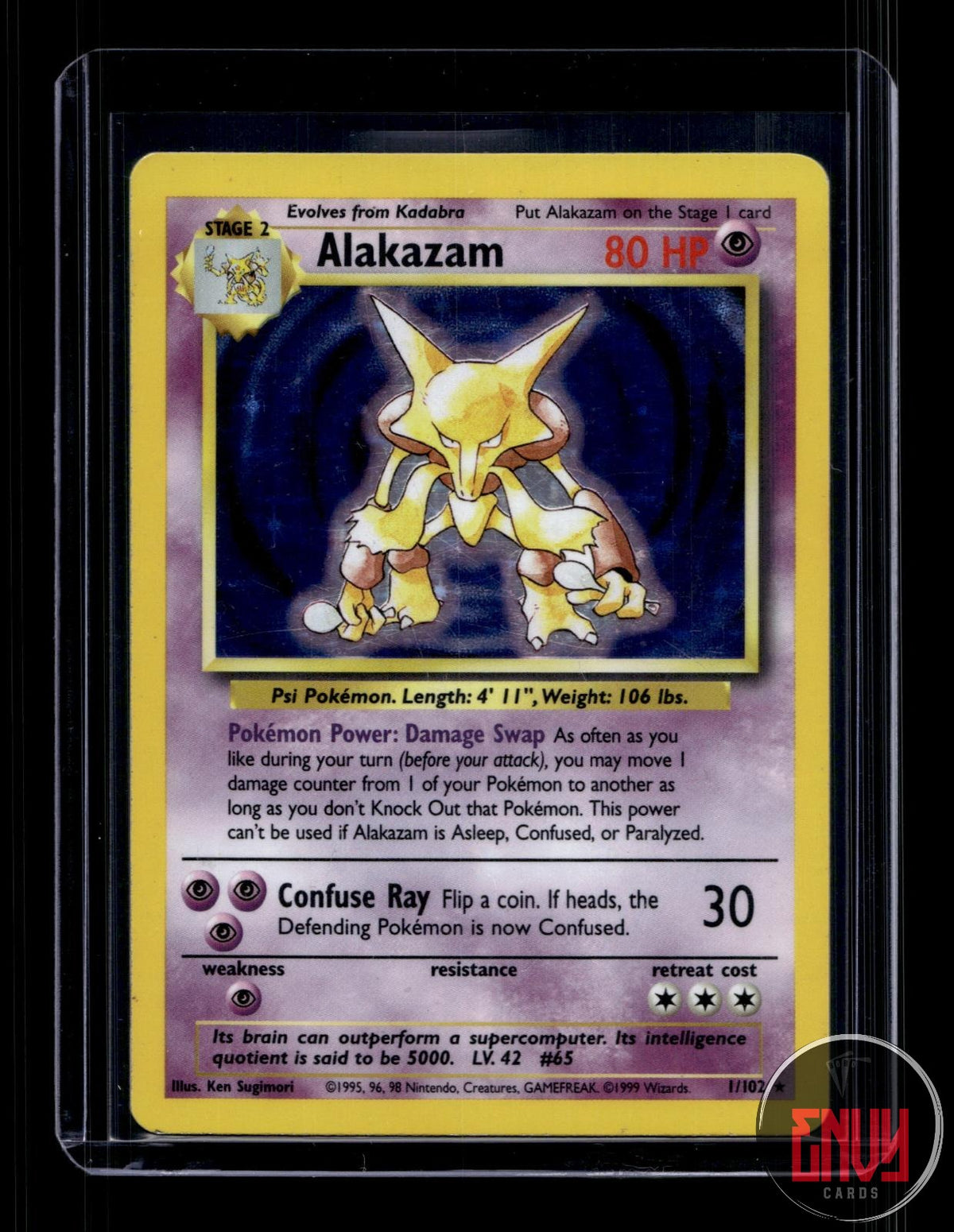 Alakazam Moderately Played 1/102 Holo Rare Base Set Unlimited Pokemon