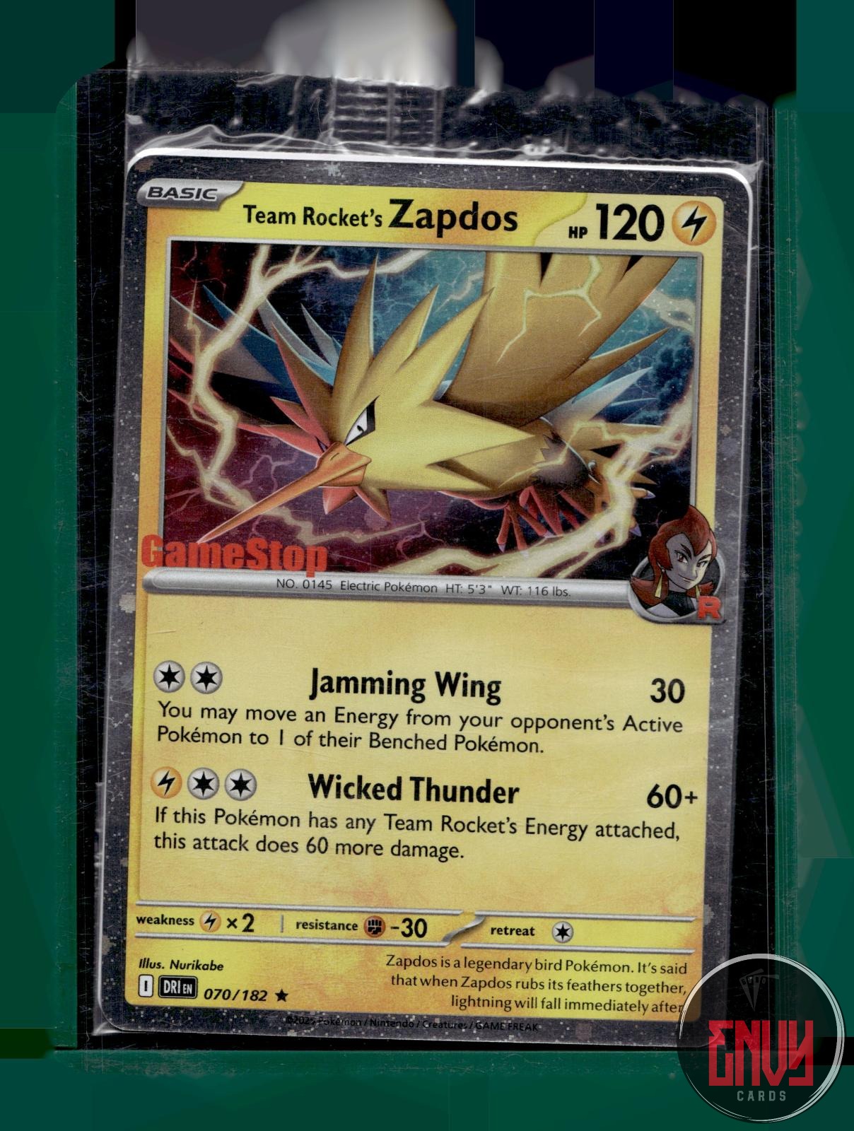 Team Rocket's Zapdos (Gamestop Exclusive) NM 070/182 MCAP Pokemon Holo