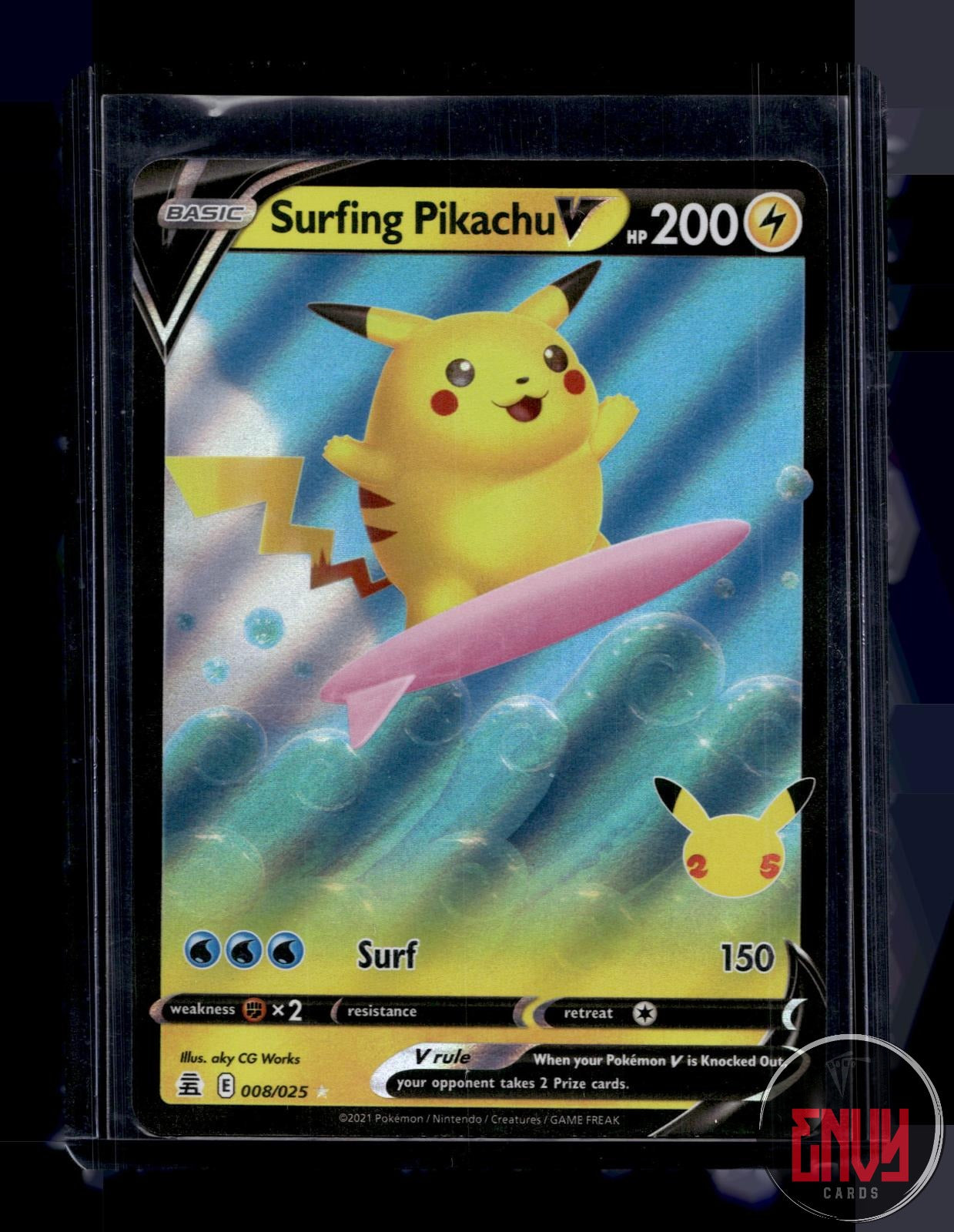 Surfing Pikachu V Near Mint 008/025 V Rare Celebrations Pokemon Holo
