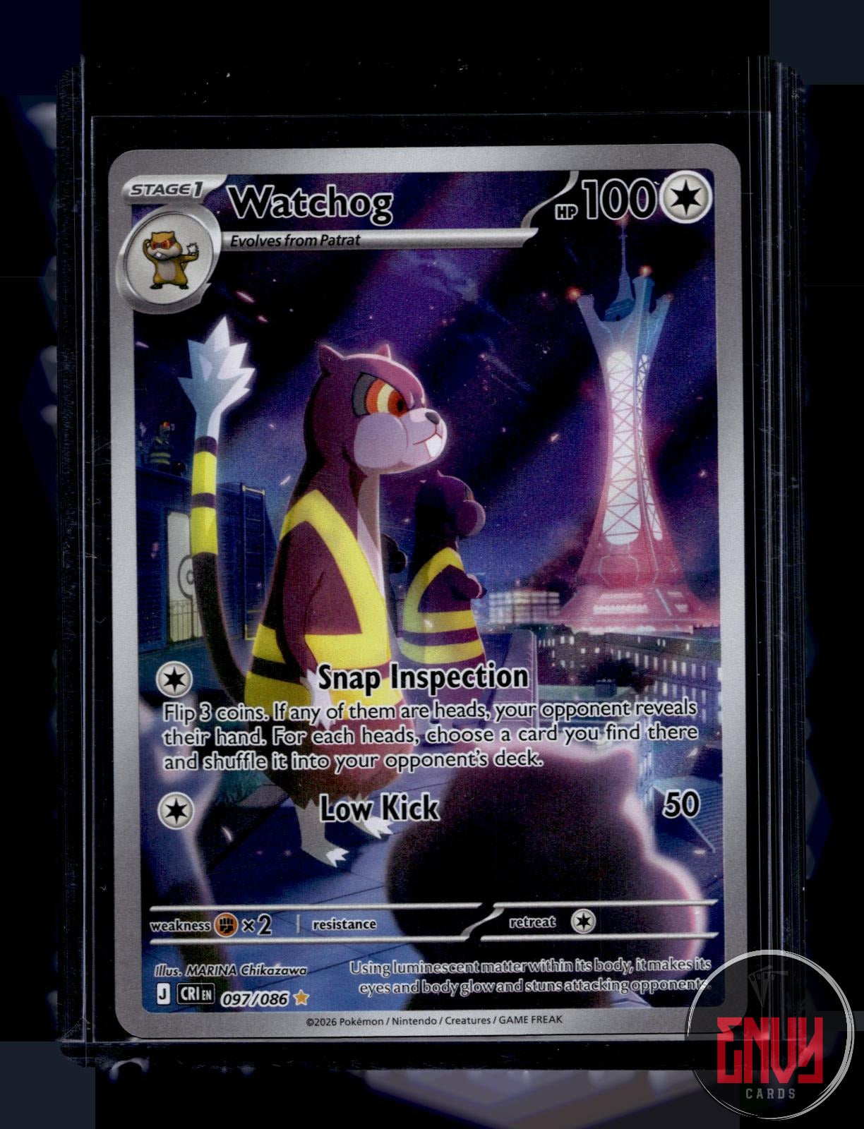 Watchog Near Mint 097/086 Illustration Rare Chaos Rising Pokemon
