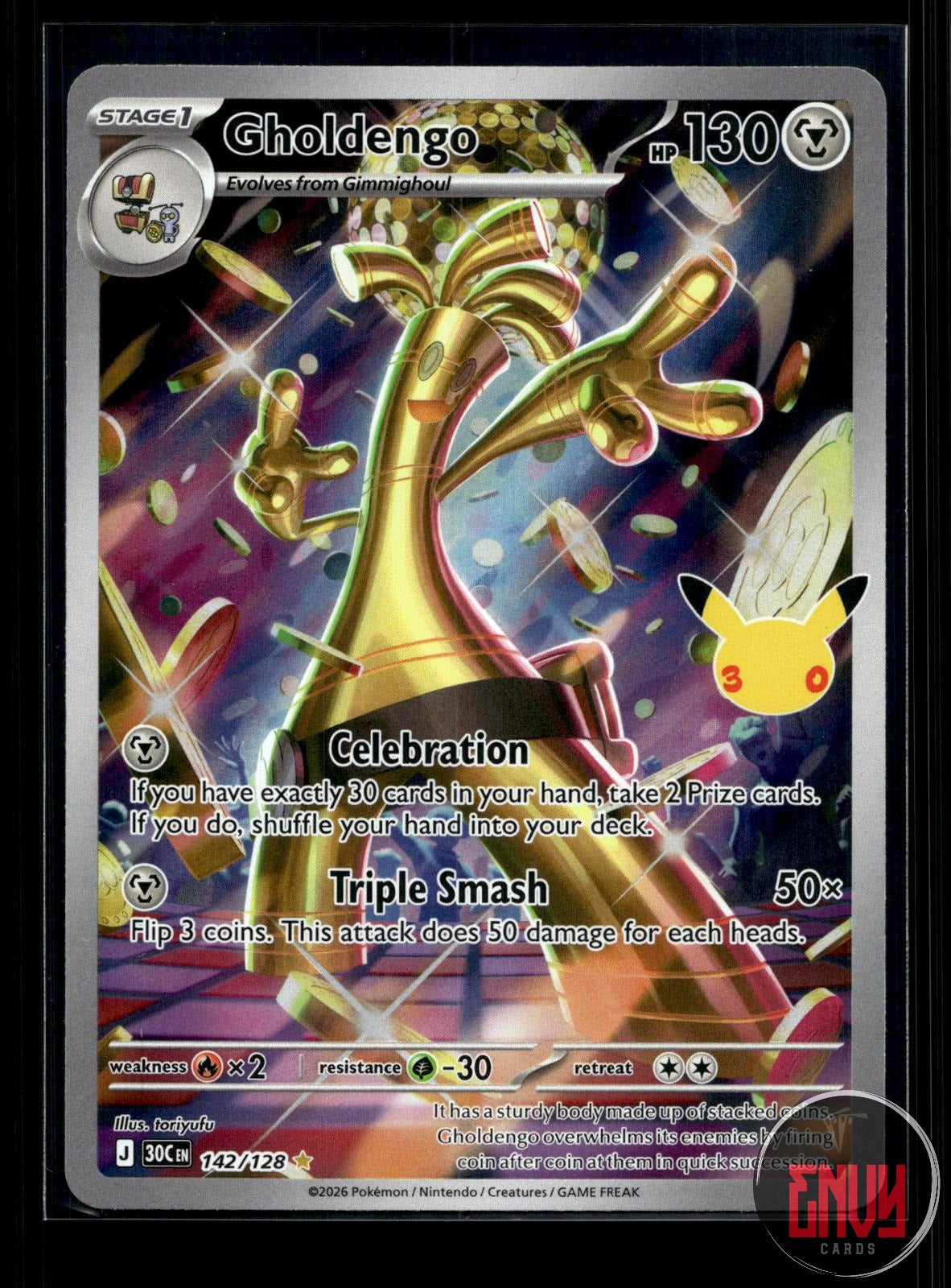 Gholdengo NM 142/128 IR ME: 30th Celebration Pokemon Holo