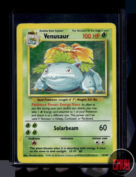 Venusaur Heavily Played 15/102 Holo Rare Base Set Unlimited Pokemon