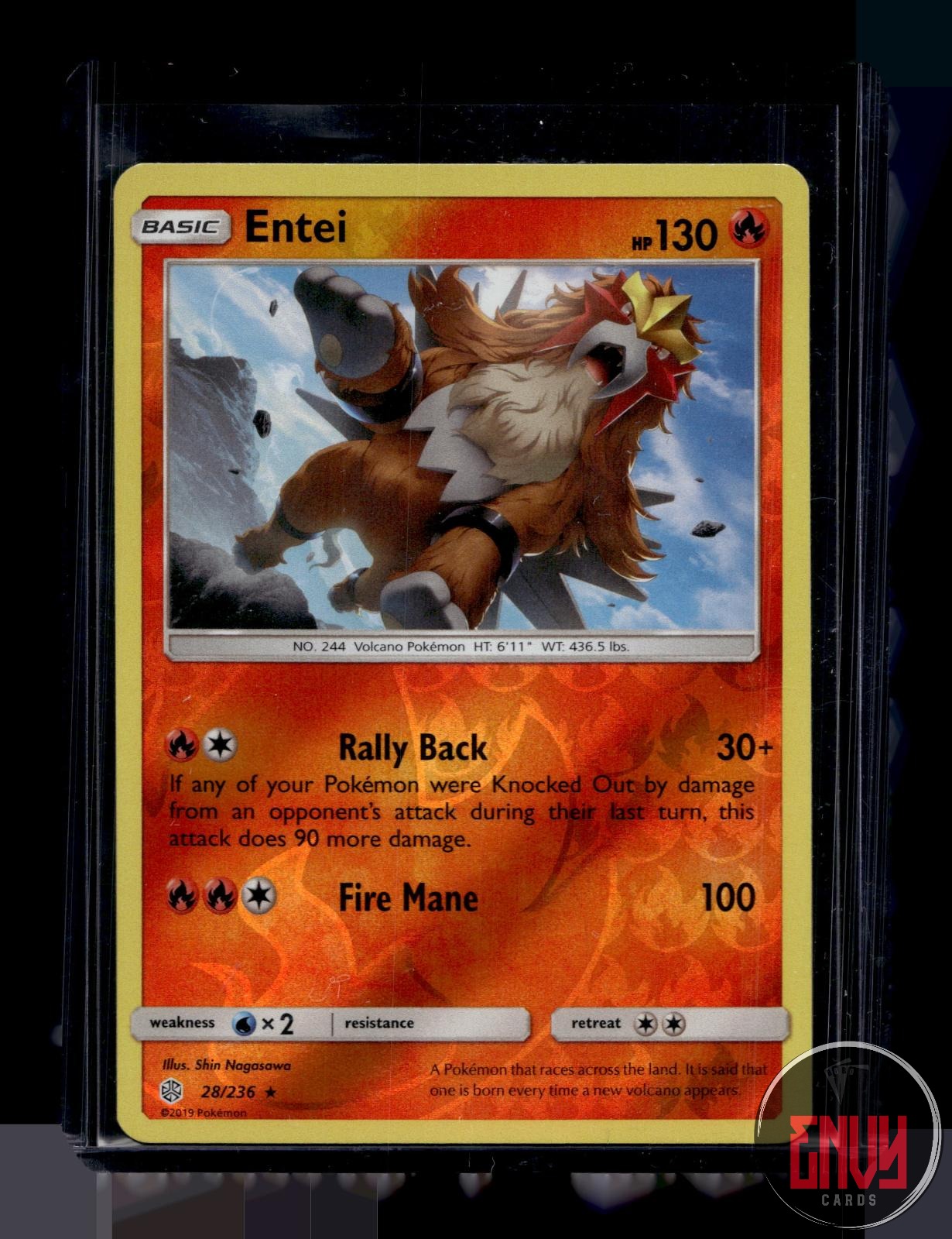 Entei Near Mint 28/236 Rare Cosmic Eclipse Pokemon Reverse Holo