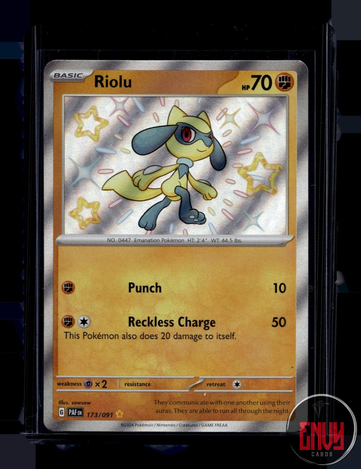 Riolu Near Mint 173/091 Shiny Rare Paldean Fates Pokemon Holo