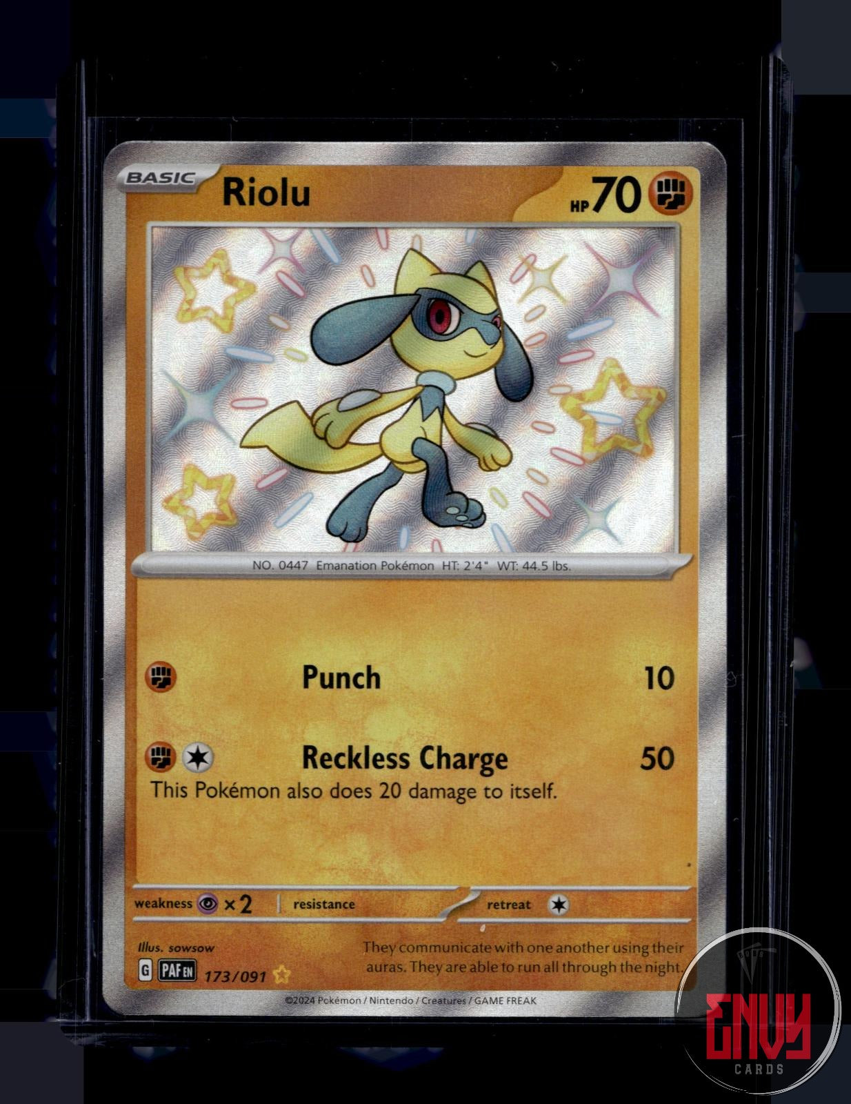 Riolu Near Mint 173/091 Shiny Rare Paldean Fates Pokemon Holo