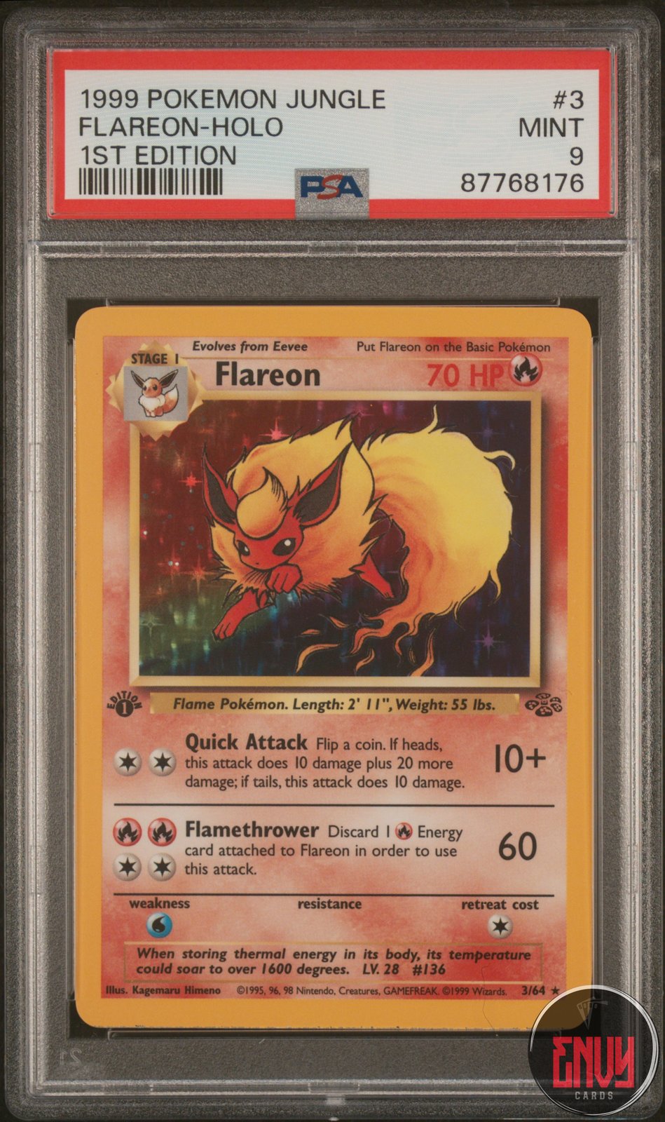Flareon Holo 3/64 1st Edition Jungle Pokemon PSA 9