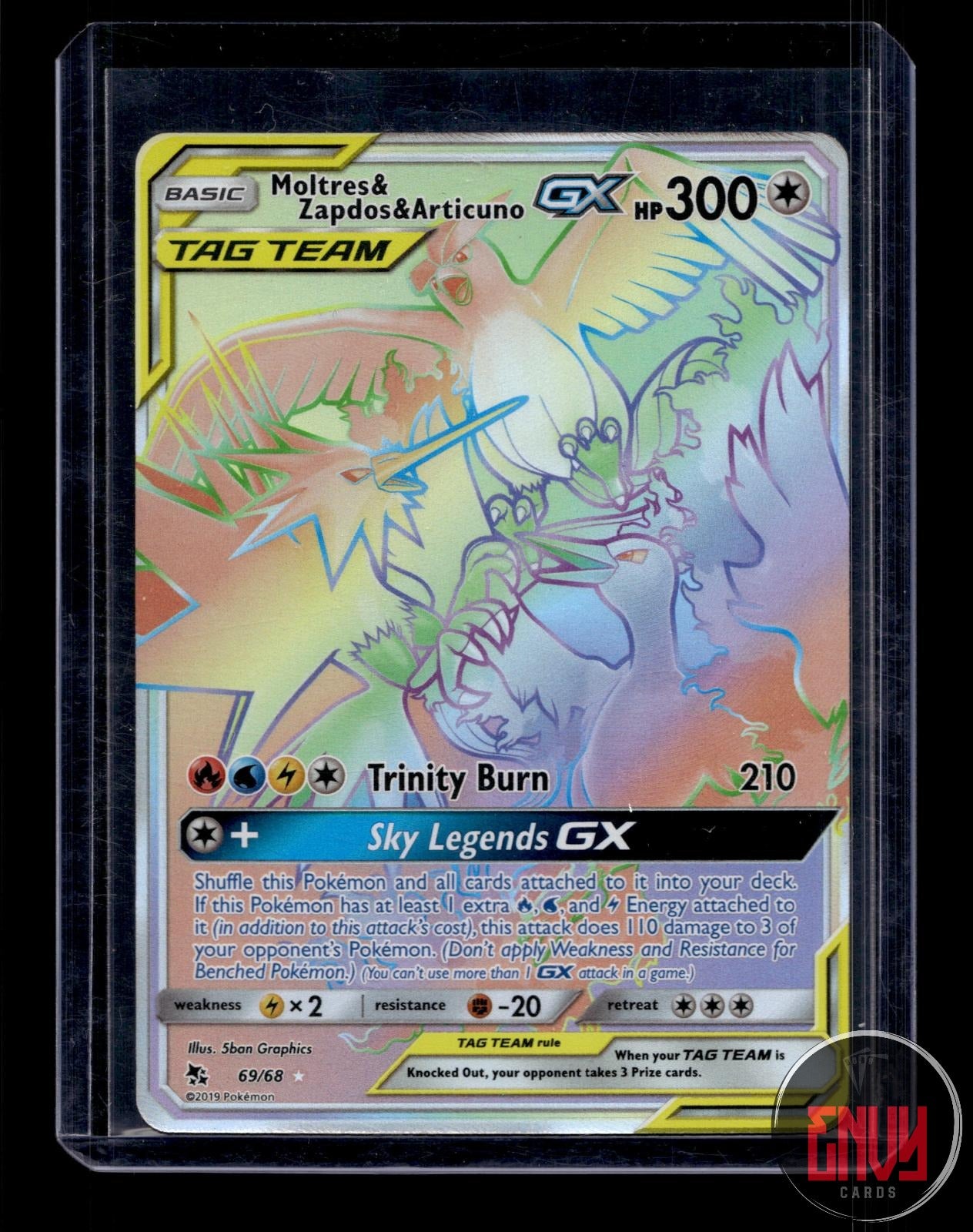 Moltres & Zapdos & Articuno GX NM 69/68 Rainbow Rare Hidden Fates Pokemon Holo