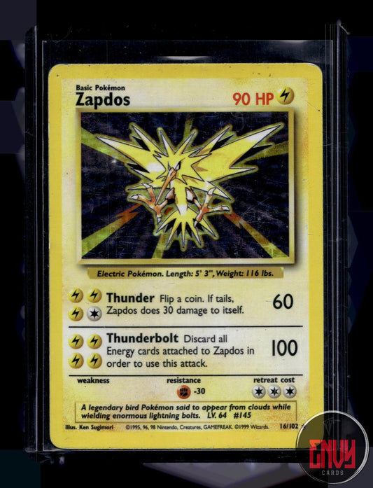 Zapdos Moderately Played 16/102 Holo Rare Base Set Unlimited Pokemon Holo