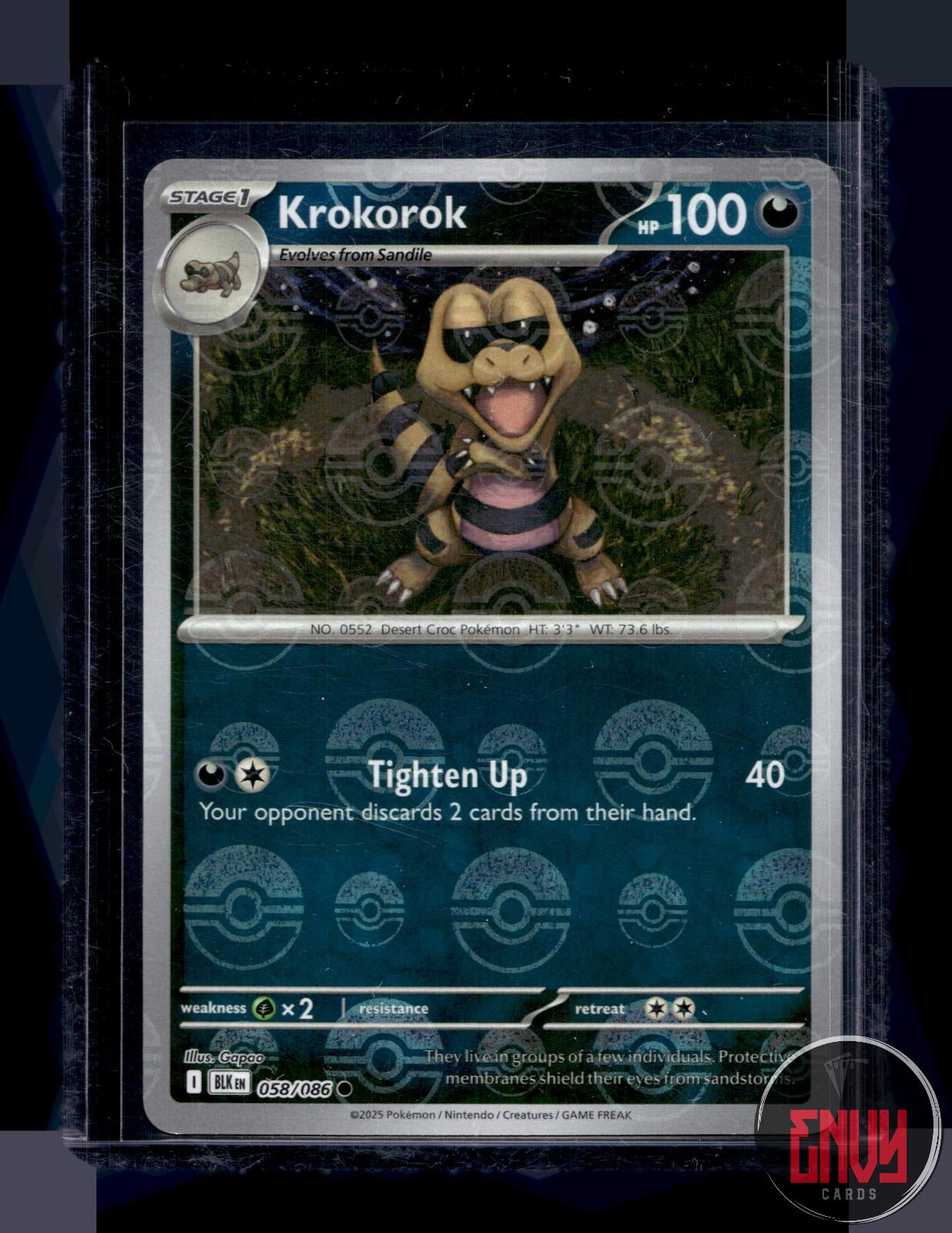 Krokorok (Poke Ball Pattern) Near Mint 058/086 Common Black Bolt Pokemon Holo