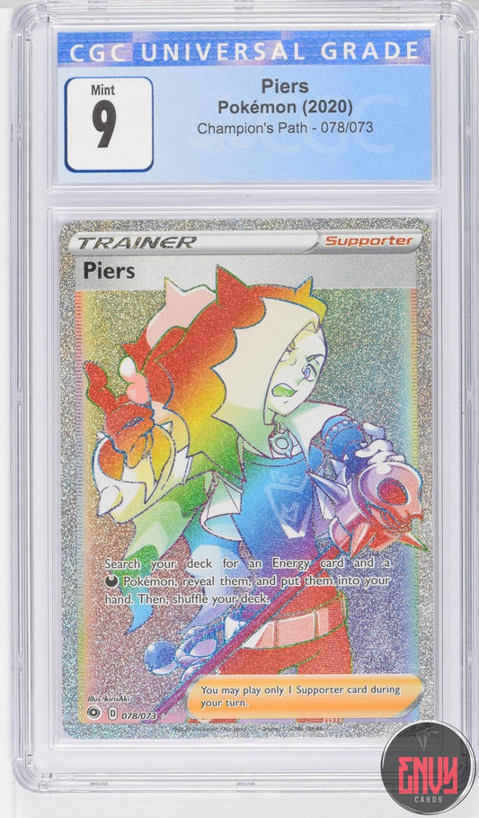 Piers 078/073 Rainbow Rare Holo Champion's Path Pokemon CGC 9 Mint