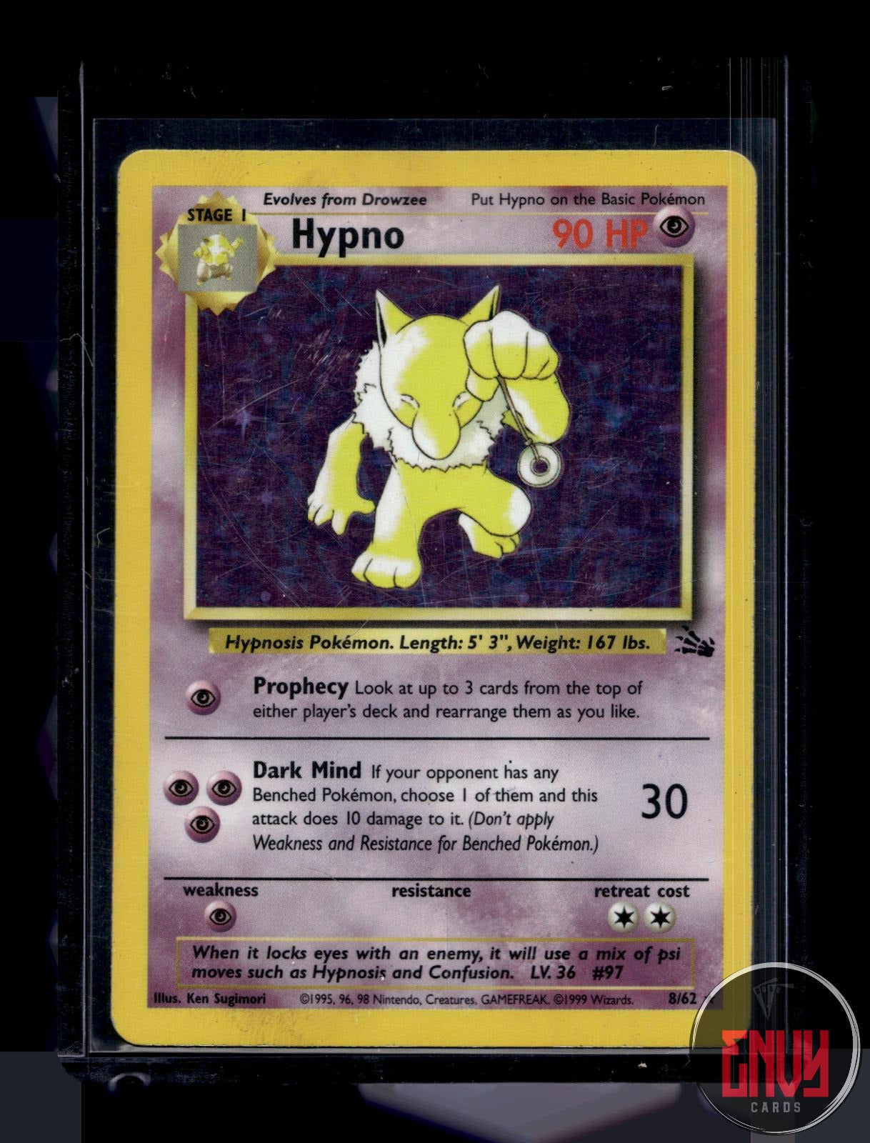 Hypno Heavily Played 8/62 Rare Fossil Pokemon Unlimited Holo