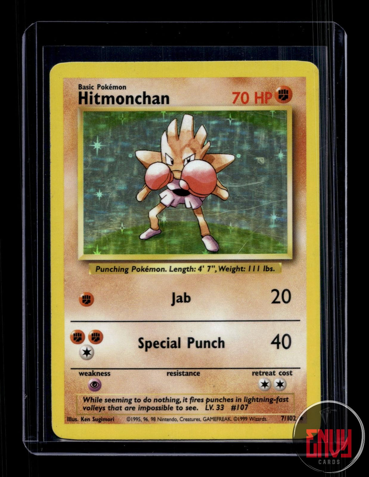 Hitmonchan Moderately Played 7/102 Holo Rare Base Set Unlimited Pokemon