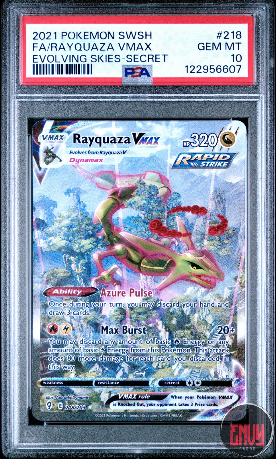 Rayquaza Vmax 218/203 Secret Evolving Skies Pokemon PSA 10