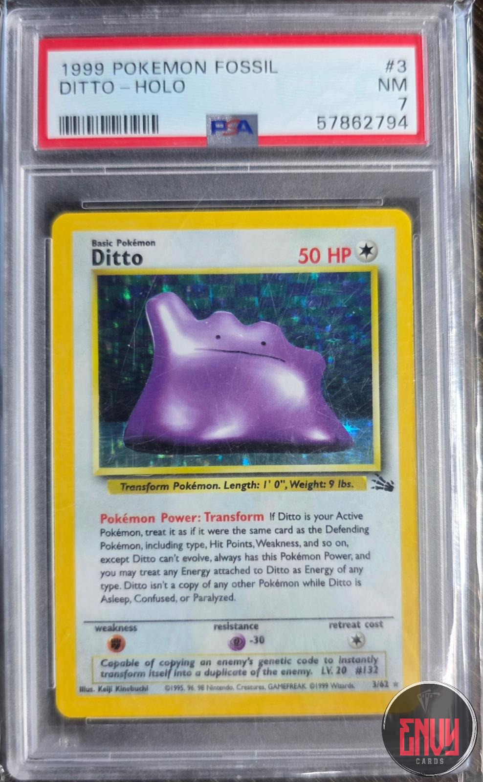 Ditto Holo 3/62 Fossil Pokemon PSA 7