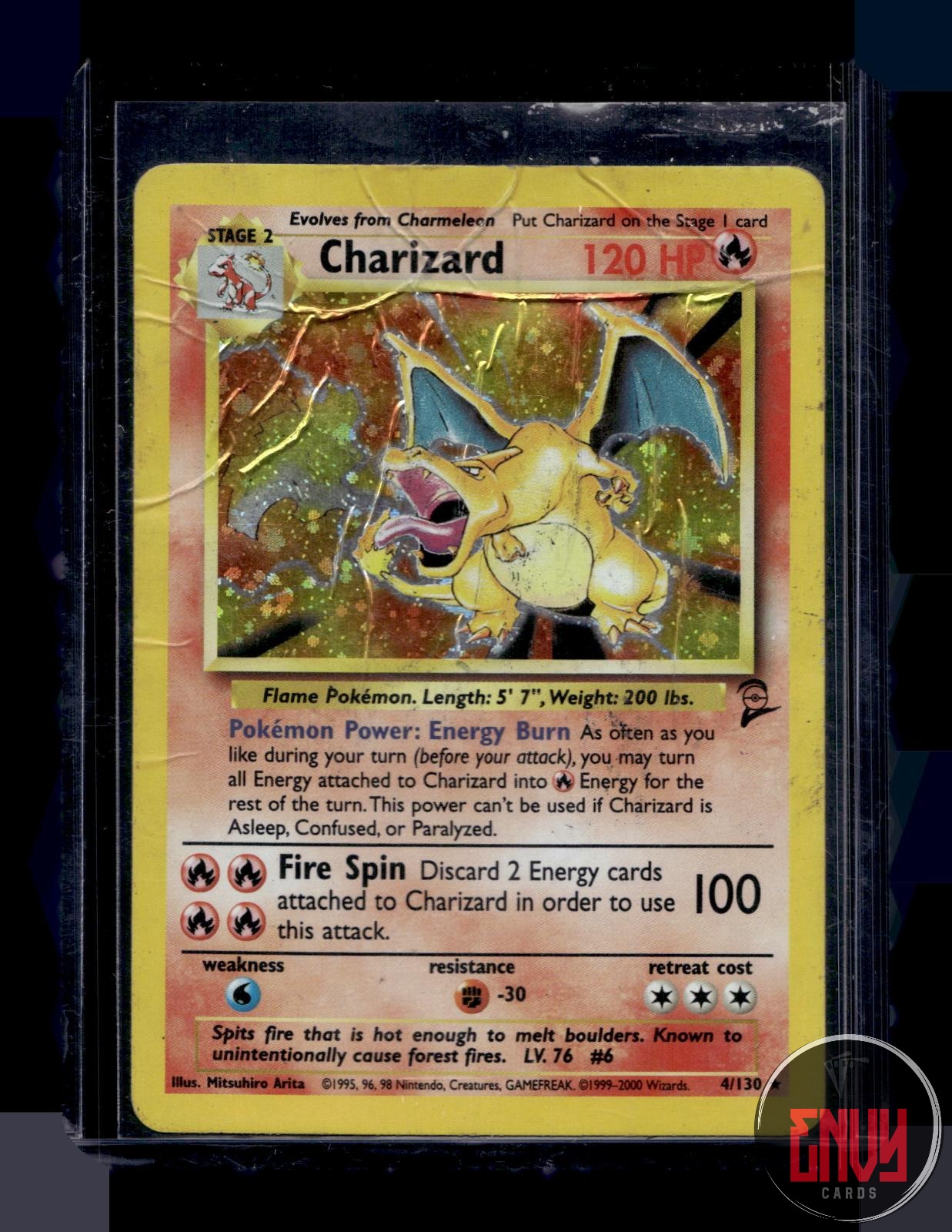Charizard Damaged 4/130 Rare Base Set 2 Pokemon Holo