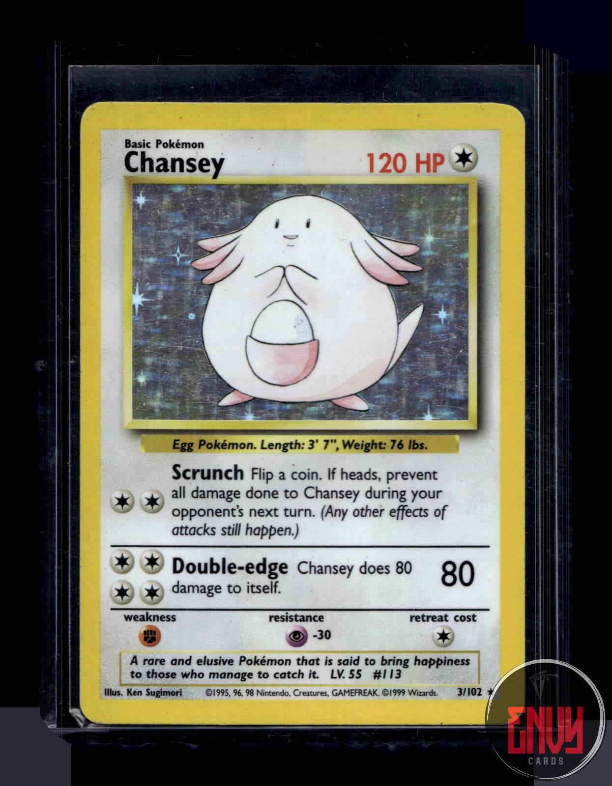 Chansey Heavily Played 3/102 Holo Rare Base Set Unlimited Pokemon