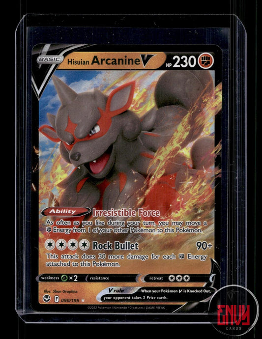 Hisuian Arcanine V Near Mint 090/195 V Rare Silver Tempest Pokemon Holo