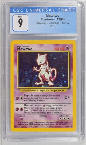 Mewtwo Holo Base Set Unlimited 10/102 CGC 9 Blue Label