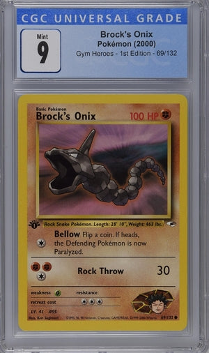 Brock's Onix 1st Edition Non Holo Gym Heroes 69/132 CGC 9