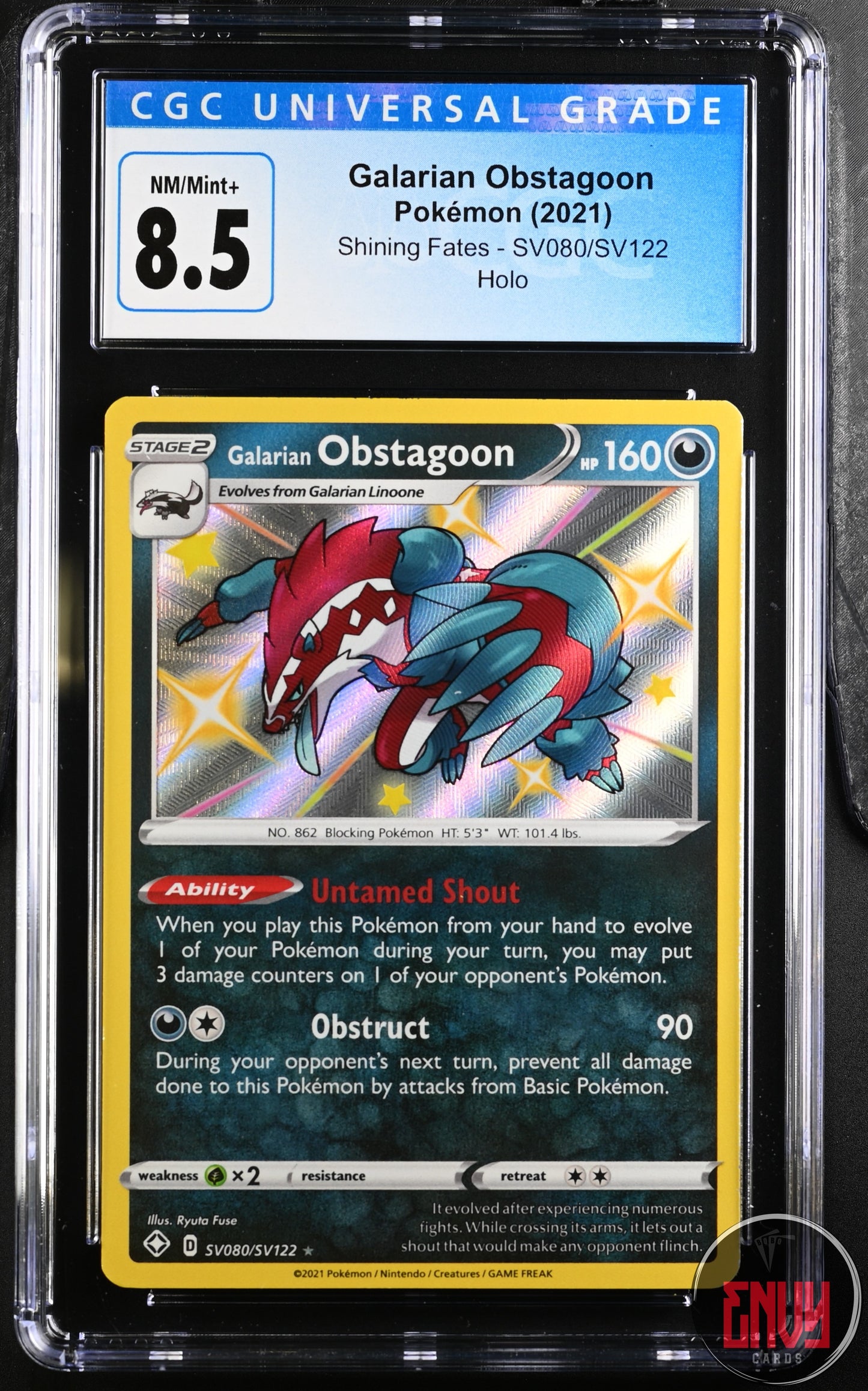 Galarian Obstagoon Sv080/sv122 Shiny Vault Holo Pokemon CGC 8.5 Nm/mint+