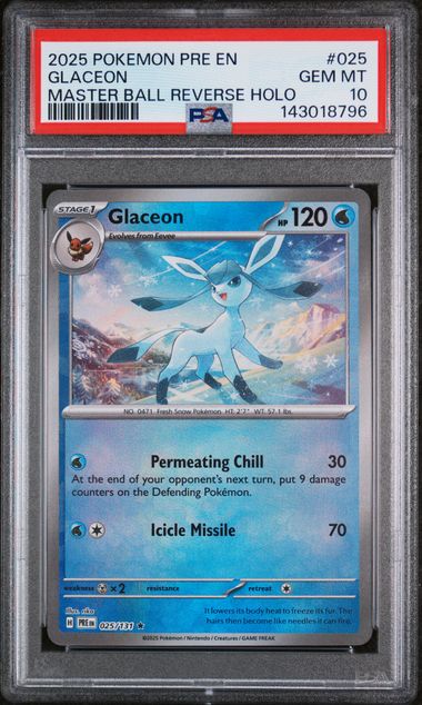Glaceon Master Ball Prismatic Evolution 025/131 PSA 10