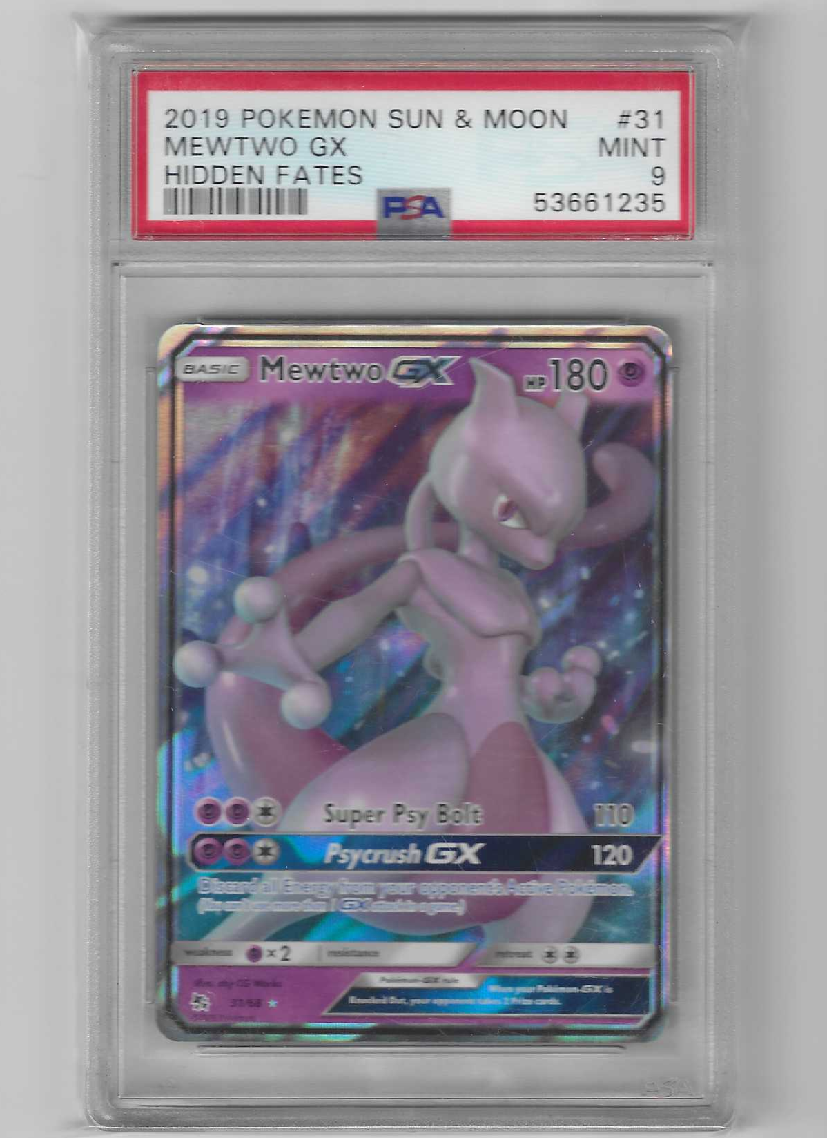 Mewtwo GX Hideen Fates 31/68 PSA 9