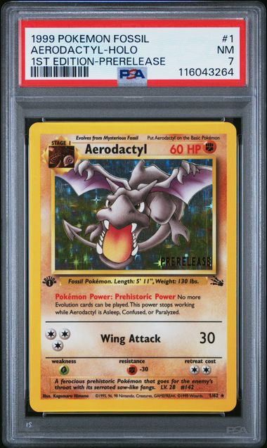 Aerodactyl Holo 1st Edition Prerelease Stamp 1/62 PSA 7