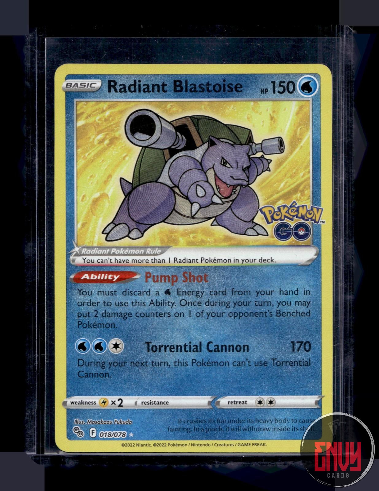 Radiant Blastoise Near Mint 018/078 Radiant Rare Pokemon GO Pokemon Holo
