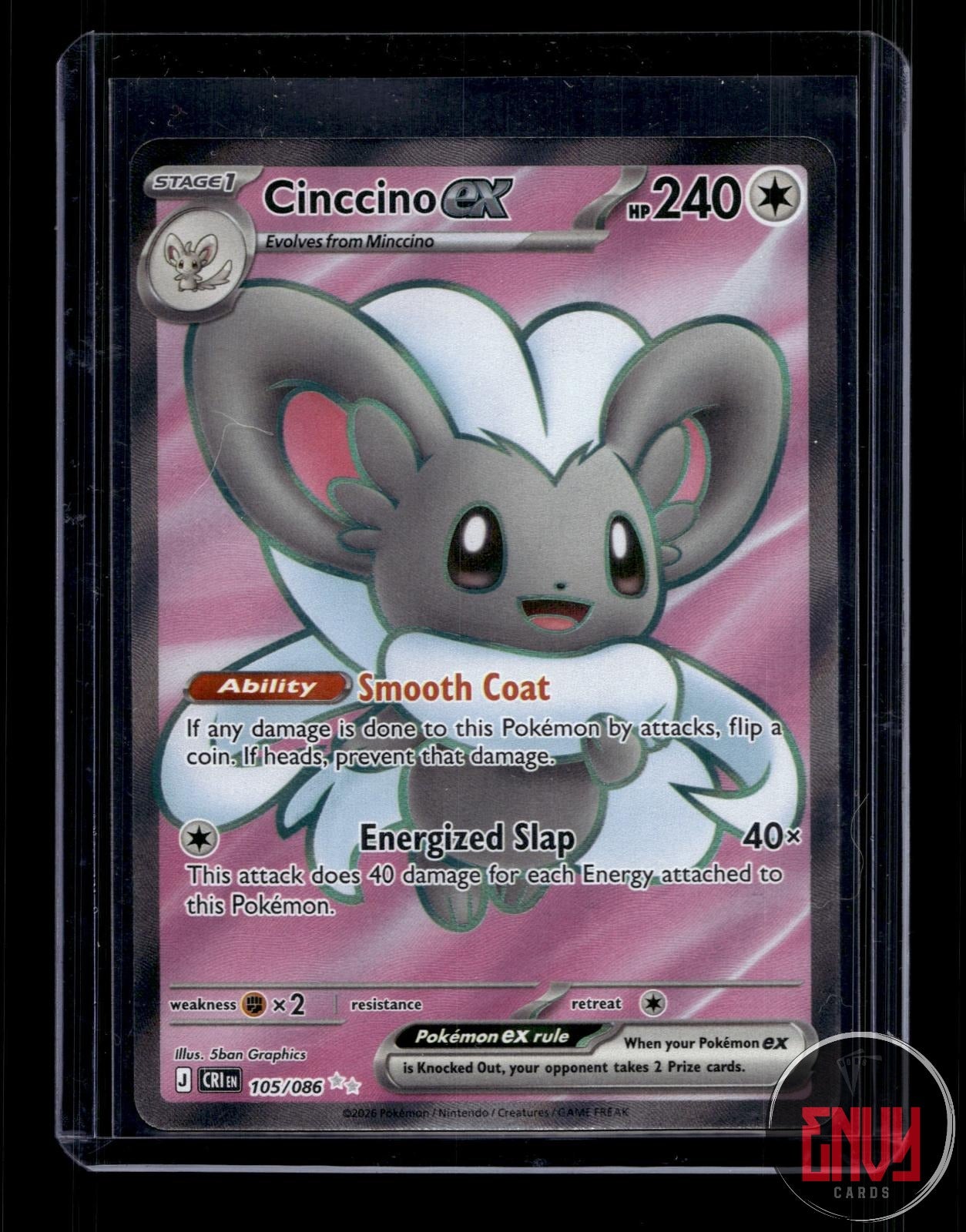 Cinccino ex Near Mint 105/086 Ultra Rare Chaos Rising Pokemon Holo