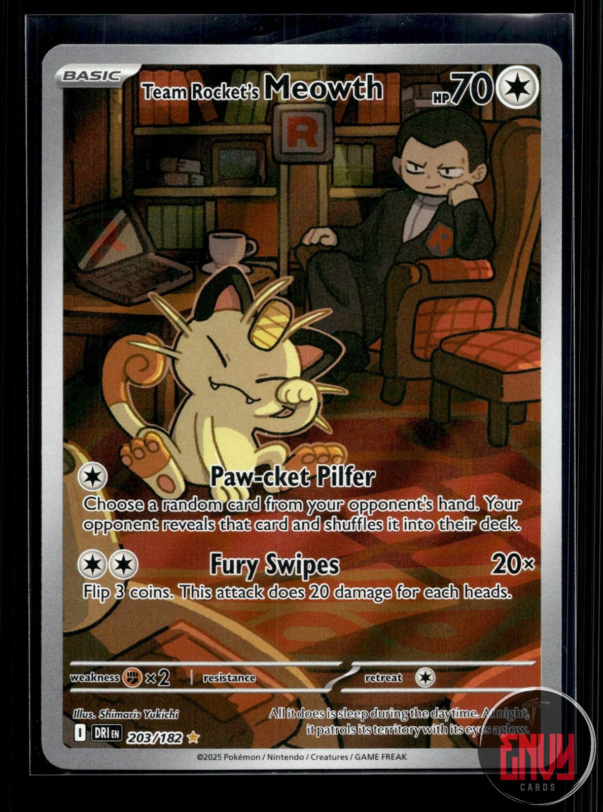Team Rocket's Meowth NM 203/182 IR Destined Rivals Pokemon Holo