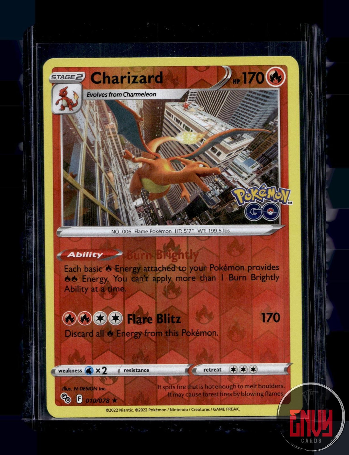 Charizard Near Mint 010/078 Rare Pokemon GO Pokemon Reverse Holo