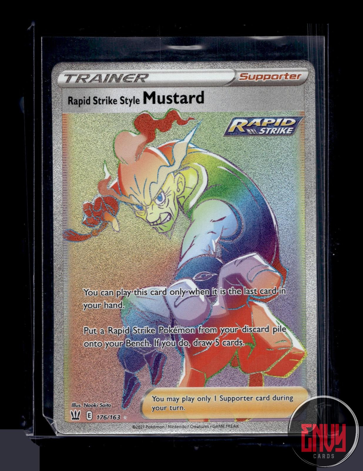 Rapid Strike Style Mustard LP 176/163 Rainbow Rare Battle Styles Pokemon