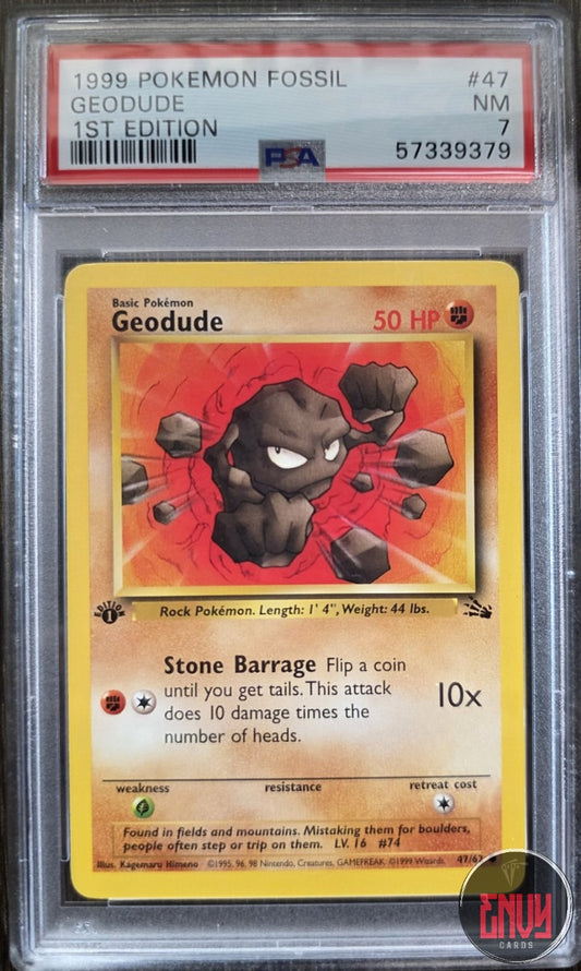 Geodude 47/62 1st Edition Fossil Pokemon PSA 7