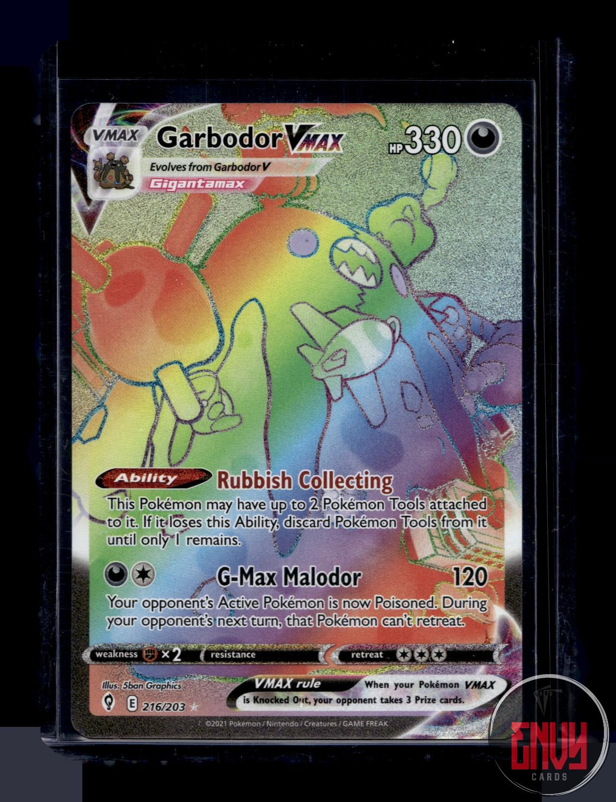 Garbodor VMAX Near Mint 216/203 Rainbow Rare Evolving Skies Pokemon