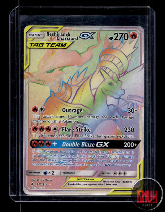 Reshiram & Charizard GX NM 217/214 Rainbow Rare Unbroken Bonds Pokemon Holo