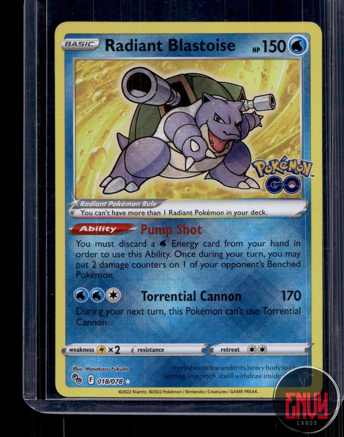 Radiant Blastoise NM 018/078 Radiant Pokemon GO Pokemon Holo