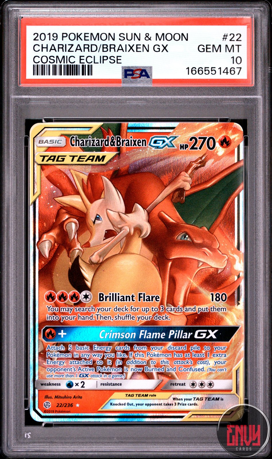 Charizard & Braixen Gx 22/236 Cosmic Eclipse Pokemon PSA 10